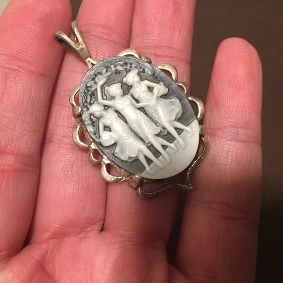 Cameo Pendant Antique Art Nouveau 3 Maidens Muses Goddesses Arts Sciences Litera - Picture 7 of 12
